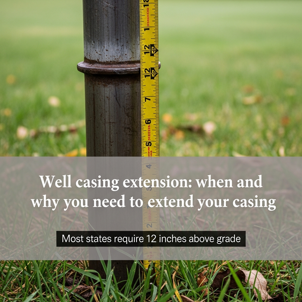 Steel well casing pipe extending above grade in a rural residential yard