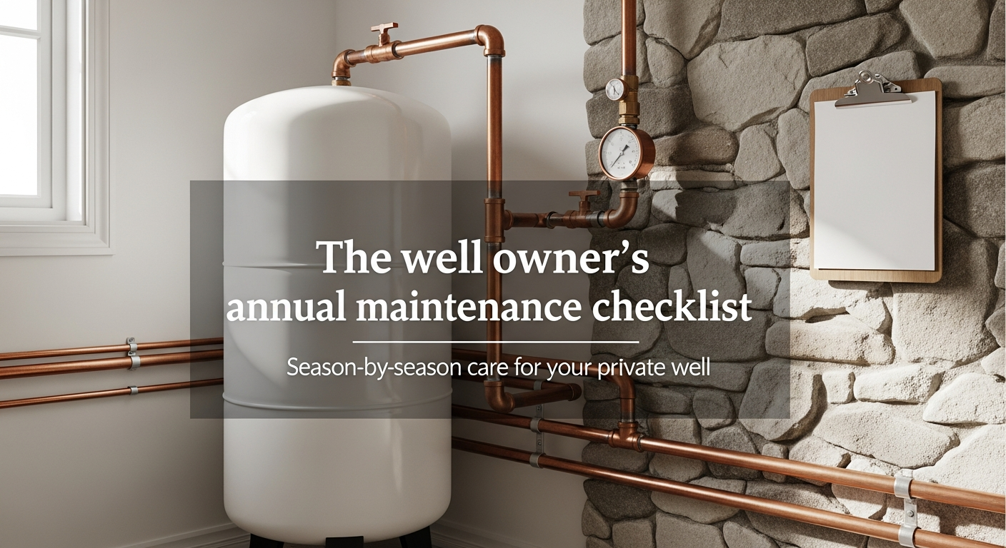 Pressure tank and copper piping in a residential basement utility room